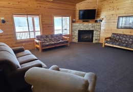 Main level living room with gas fireplace