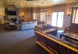 Lower level fireplace and walk out deck