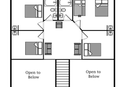 Loon upper level layout (four bedrooms, sitting area and two bathrooms)