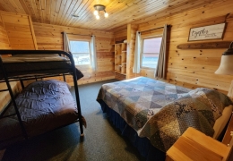 Main level queen bedroom with twin over twin bunk (all bedrooms have a sink vanity area)